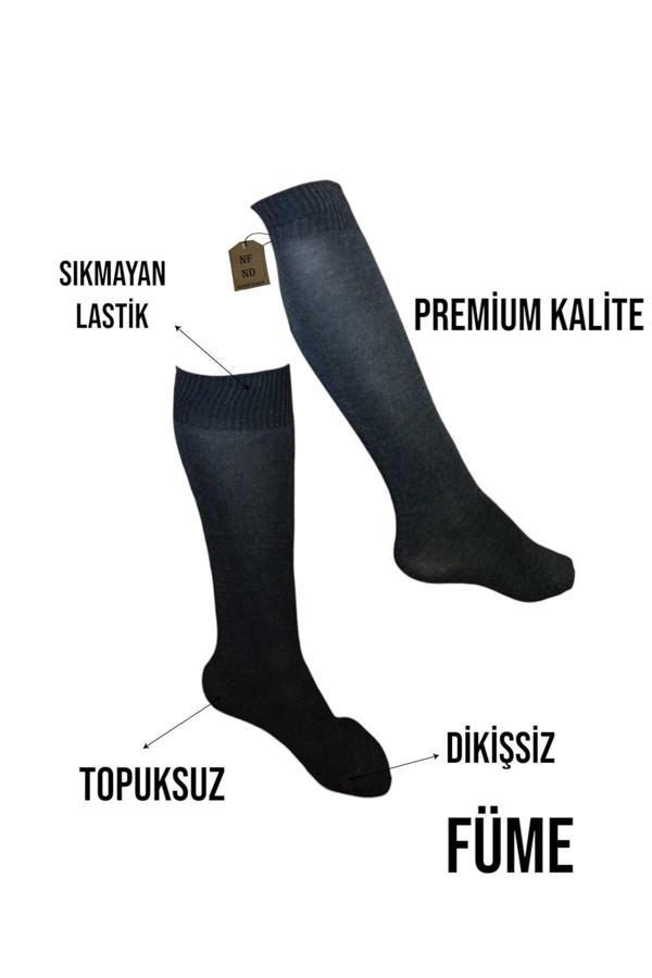 Enefendi Anne Çorabı Dizaltı Lüx Kaliteli Pamuklu Dikişsiz Sıkmayan Lastik Topuksuz Kadın Pantolon Çorap Füme - Image 1
