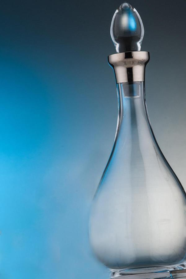 Kcd Soprano Platin Kesme El Dekor Yaldızlı Desenli Kapaklı Cam Şişe Karaf Sürahi  - Image 1