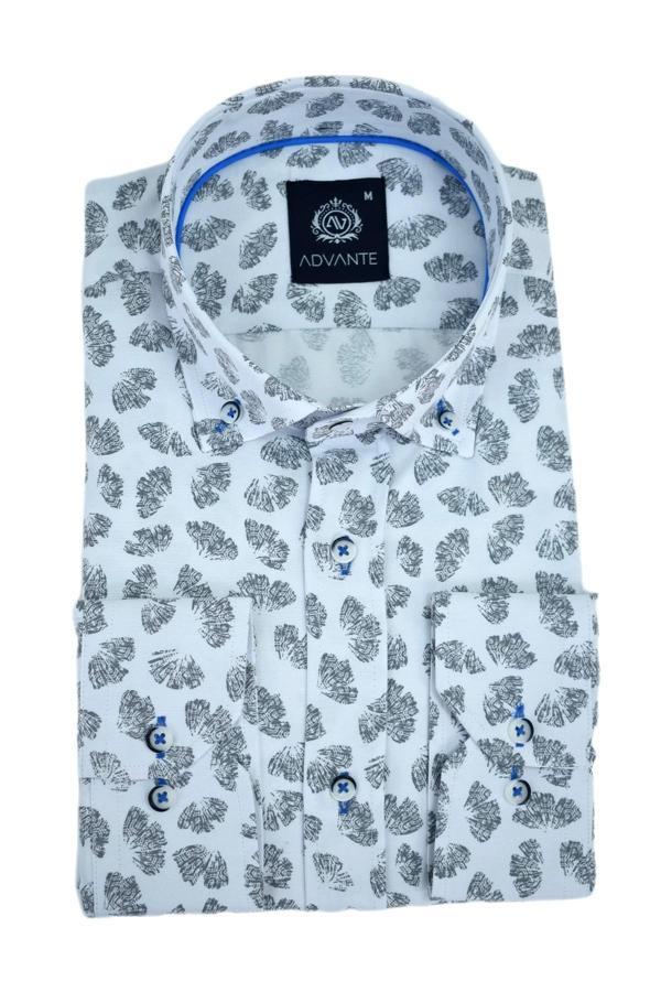 Erkek Silim Fitt Yaprak Baskılı Uzun Kol Gömlek BGL-ST02980 - Image 1