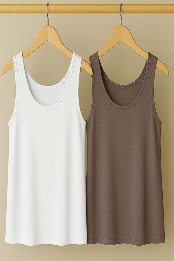 2 Adet A Kesim Pamuklu Kalın Askılı Atlet Tişört - Image 1