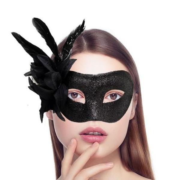 Büro Ev Ofis Etkinlik Gösteri Balo Parti Kostümü için Siyah Metalize Tüylü Maske - Image 1