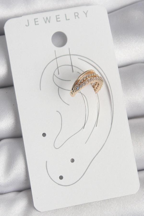 Zarif Kadın için Golden Pirinç Tarz Zirkonlu Üçlü Sıralı Kıkırdak Küpe - Image 1