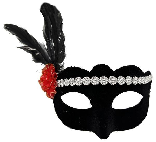 Büro Ev Ofis Gösteri Kostümü için 18x20CM Siyah Süet Silver Dantel Kırmızı Gül Maske - Image 1