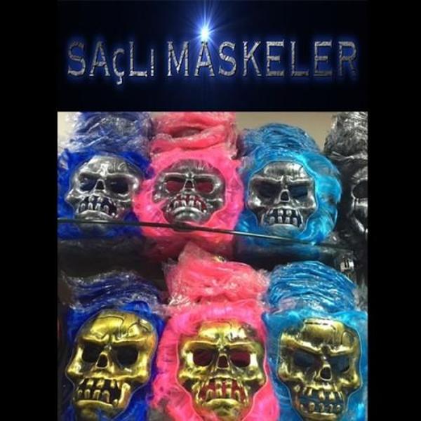 Büro Ev Ofis Etkinlik Gösteri Korku Kostüm Maskesi için Saçlı İskelet Yüzlü Maske - Image 1