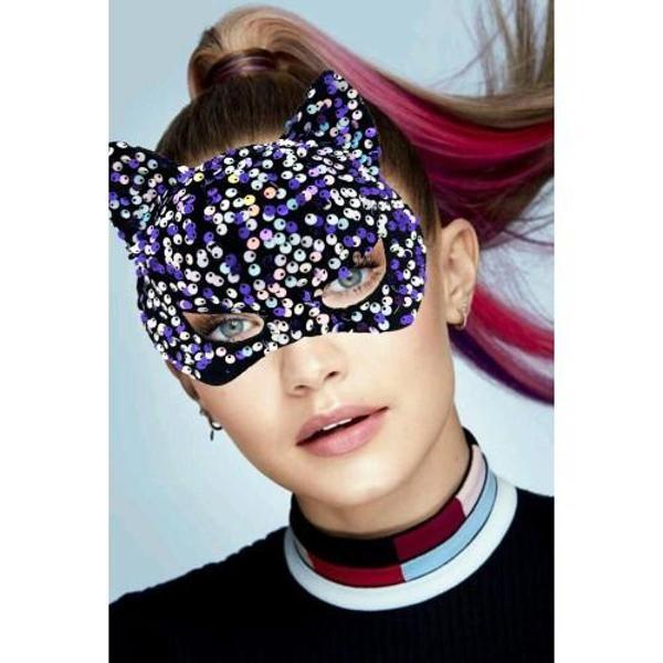 Büro Ev Ofis Etkinlik Gösteri Parti Kostümü için Siyah Kadife Mor Beyaz Pullu Maske - Image 1