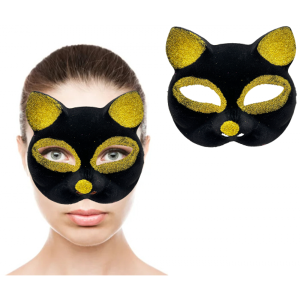 Büro Ev Ofis Etkinlik Gösteri Kedi Kostümü için Siyah Gold Simli Maske - Image 1