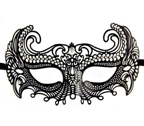 Büro Ev Ofis Gösteri Balo Kostümü için Siyah Lazer Kesim Kristal Taşlı Metal Maske - Image 1