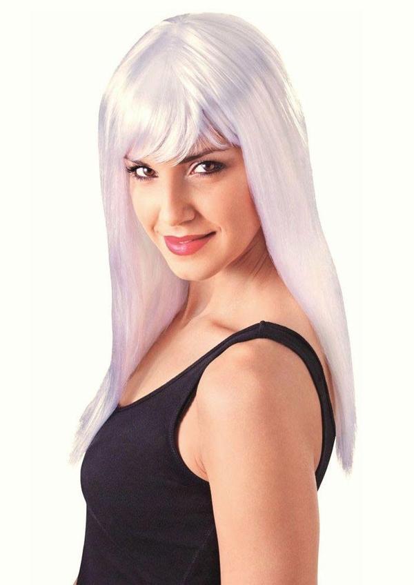 Büro Ev Ofis Etkinlik Gösteri Kostüm Peruğu için Beyaz Uzun Düz Saç Peruk - Image 1