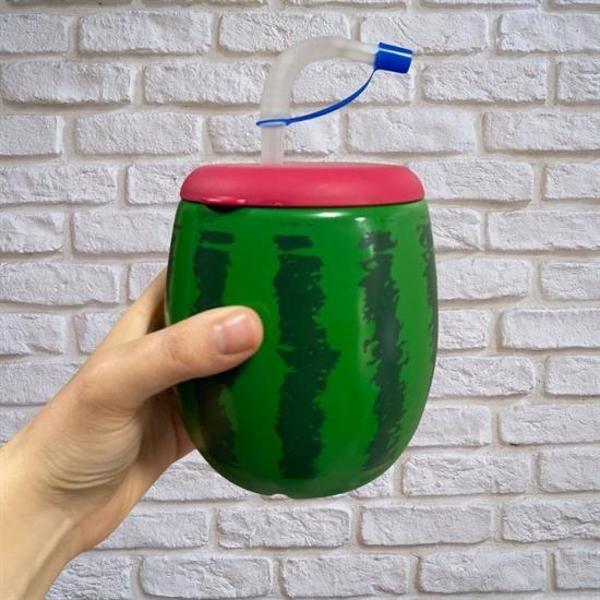Büro Ev Ofis Okul Hediyesi için 900ML Karpuz Model Kenden Pipetli Suluk Matara - Image 1