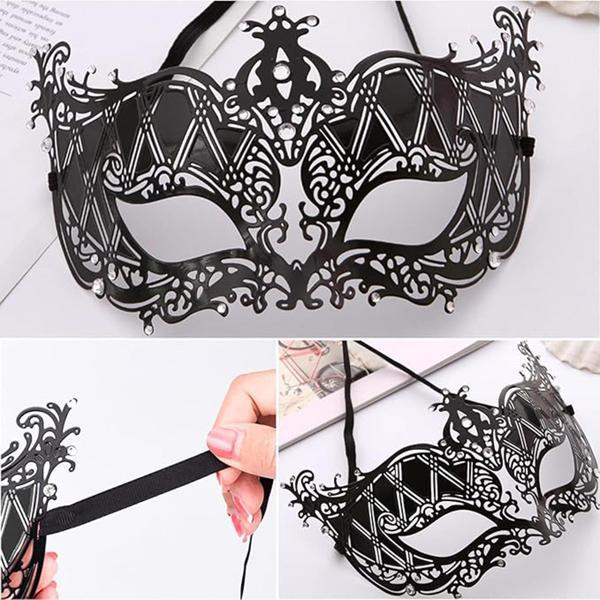 Büro Ev Ofis Gösteri Balo Kostümü için Kristal Silver Taşlı Siyah Metal Maske - Image 1