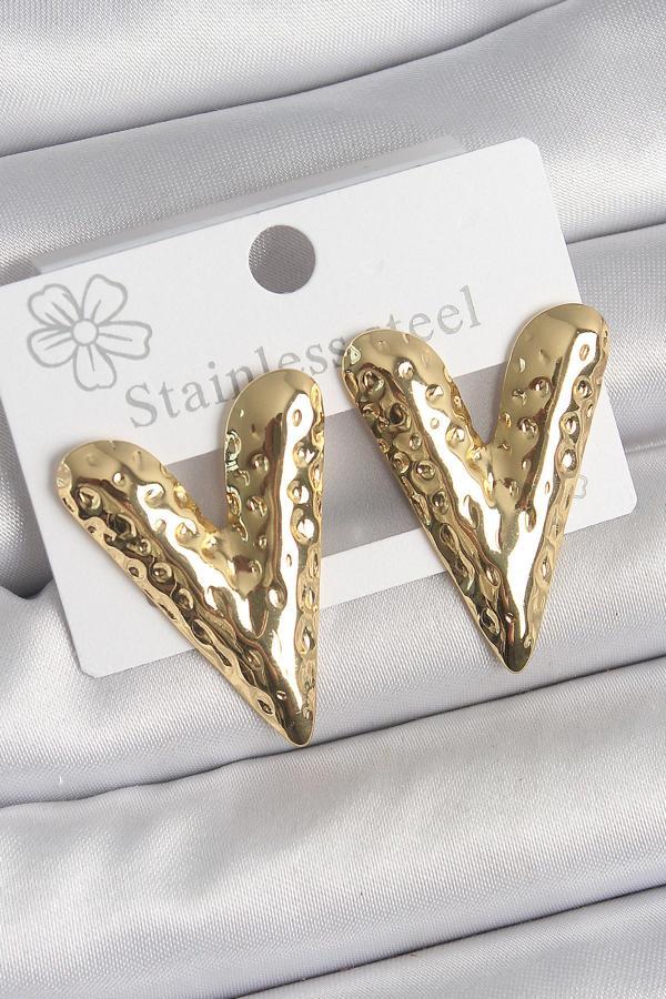 Zarif Kadın için Golden Çelik İşlemeli Kalp Stil Küpe - Image 1