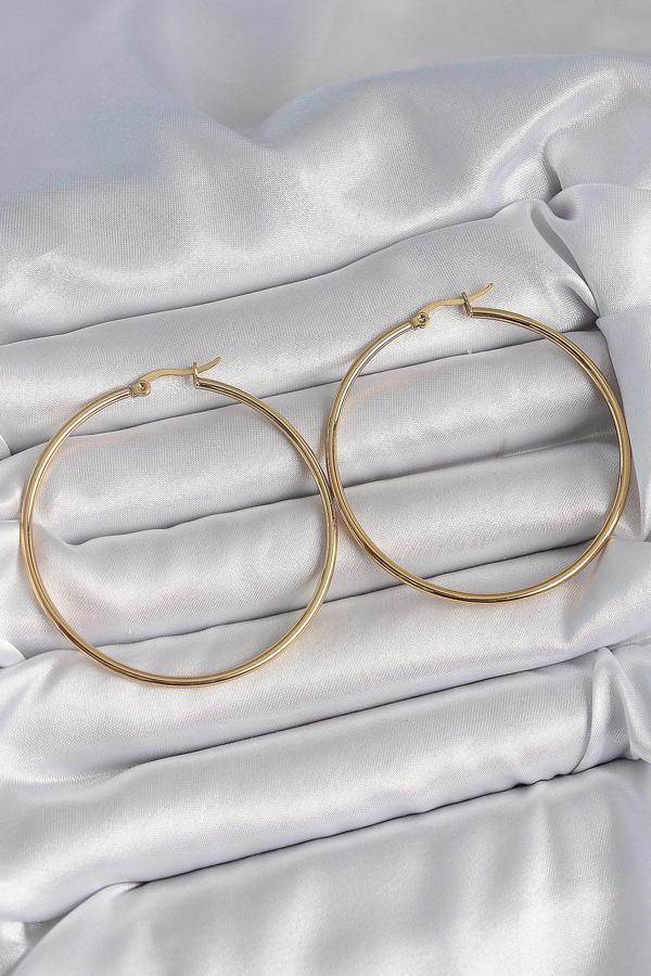 Zarif Kadın için 53MM Golden Çelik Halka Küpe - Image 1