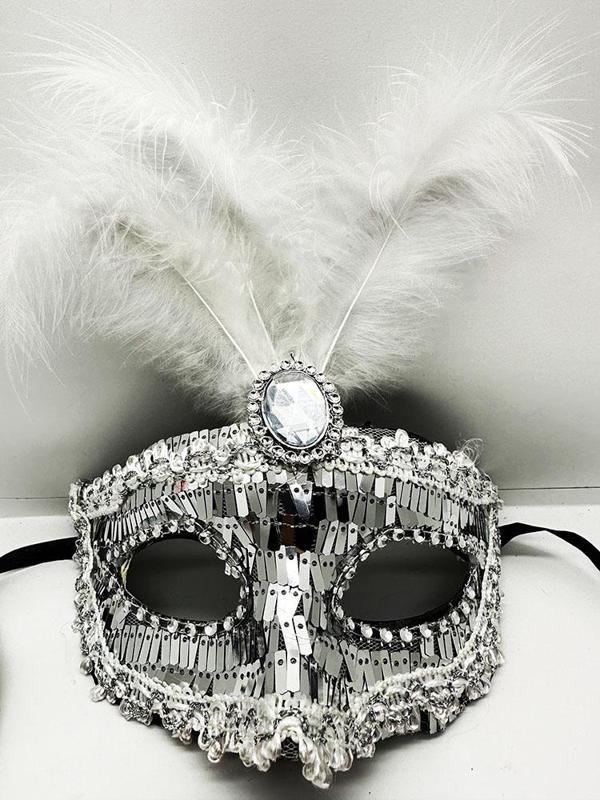Büro Ev Ofis Gösteri Parti Kostümü için 17x20CM Silver Payetli Pullu Tüylü Maske - Image 1