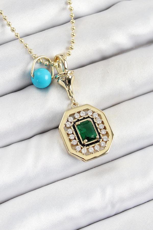 Gold Renk Pirinç Zirkon Taşlı Kadın Serenay Kolyesi - Image 1