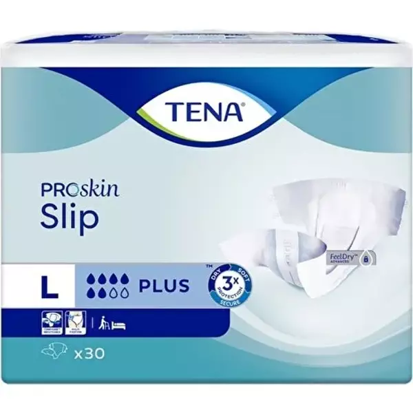 Tena Proskin Slip Plus 6 damla Büyük Boy Large Belbantlı Hasta Bezi 30'lu 1 paket - Image 1