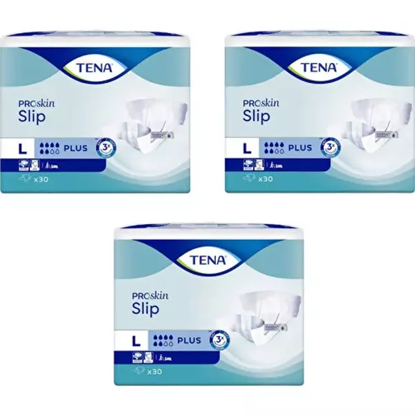 Tena Proskin Slip Plus 6 damla Büyük Boy Large Belbantlı Hasta Bezi 30'lu 3 paket / 90 adet - Image 1
