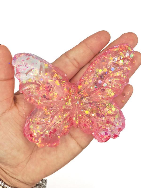 Kelebek Şeffaf Glitter Simli Moj Moj Taba Squishy Sıkma 10x8 cm Simli Sukuşi - Pembe - Image 1