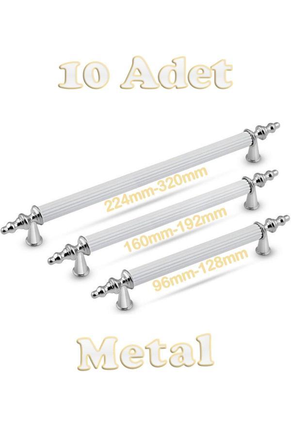 Reis Kulp Tuana Rustik Alüminyum Metal Lüks Modern Mobilya Çekmece Mutfak Dolabı Kulpu Beyaz-Krom 128 mm (10 Adet) - Image 1