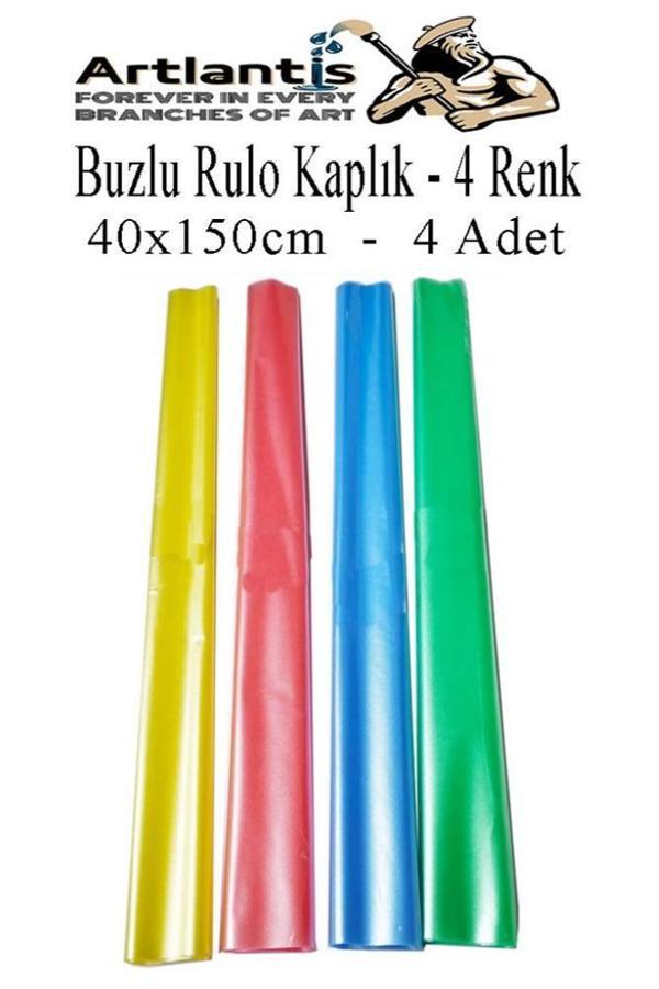 Buzlu Rulo Şeffaf Renkli Kaplık 4 Adet 40x150 cm Defter Kitap Kaplığı Okul Öğrenci Rulo Kaplık - Image 1