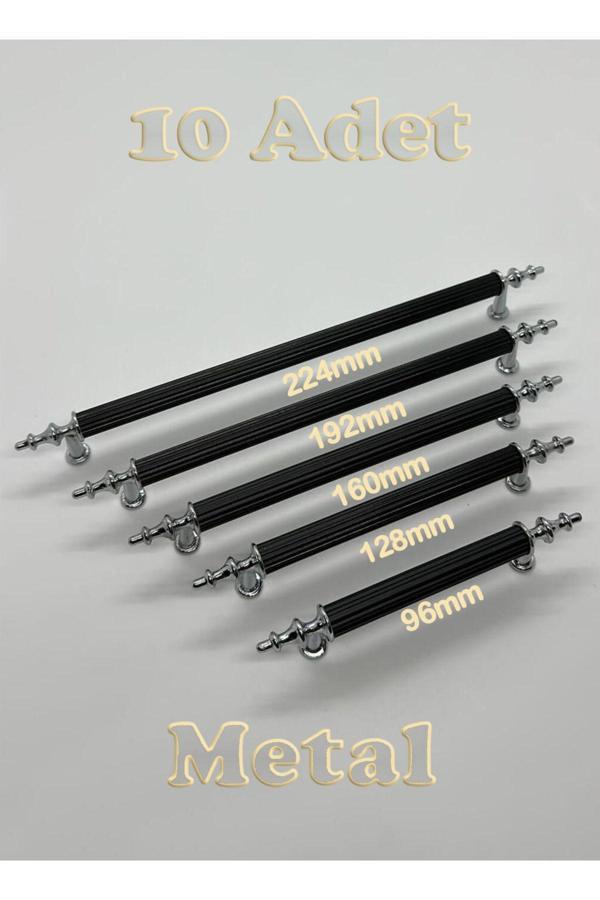 Reis Kulp Tuana Rustik Alüminyum Metal Lüks Modern Mobilya Çekmece Mutfak Dolabı Kulpu Siyah-Krom 128 mm (10 Adet) - Image 1