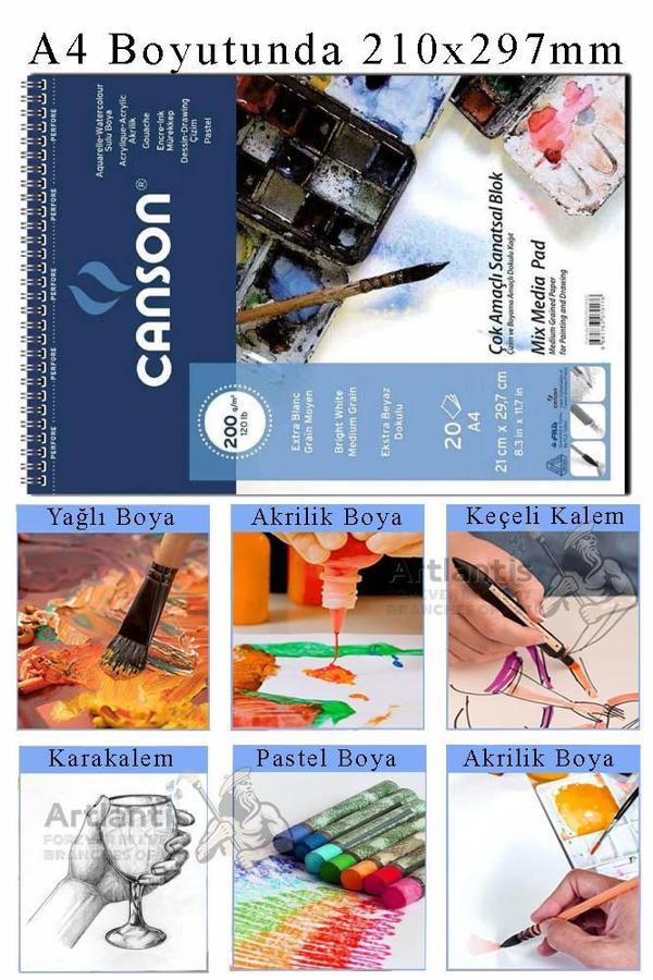 Çok Amaçlı Sanatsal Blok A4 210x297 mm 200 gr 20 Yaprak 1 Adet Canson Resim Defteri Akrilik Yağlı Guaj Keçeli Sulu Boya - Image 1