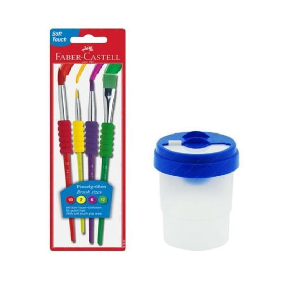 Fırça Seti 4 lü ve Fırça Temizleme Kabı 1 Adet Faber Castell Fırça Takımı - Image 1