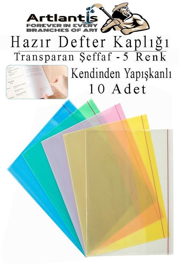 Hazır Defter Kaplığı Şeffaf Buzlu Renkli A4 10 Adet 1 Paket Cırtlı Ayarlanabilir Kendinde Yapışkanlı Kaplık Okul Sınıf - Image 1