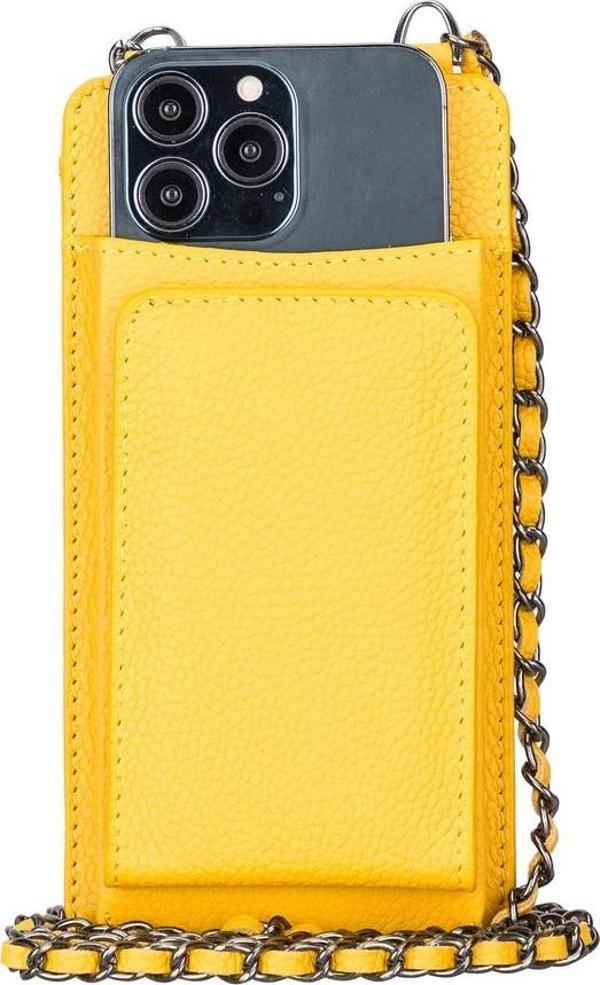 Reina 6.9 inch Uyumlu Deri Kılıf Cüzdan Askılı FL12 Sarı - Image 1