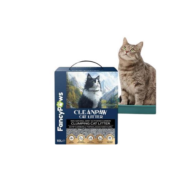 FANCY PAWS CLEAN PAW GREY AKTİF KARBON BENTONİT KEDİ KUMU 10 L KUTU - Image 1