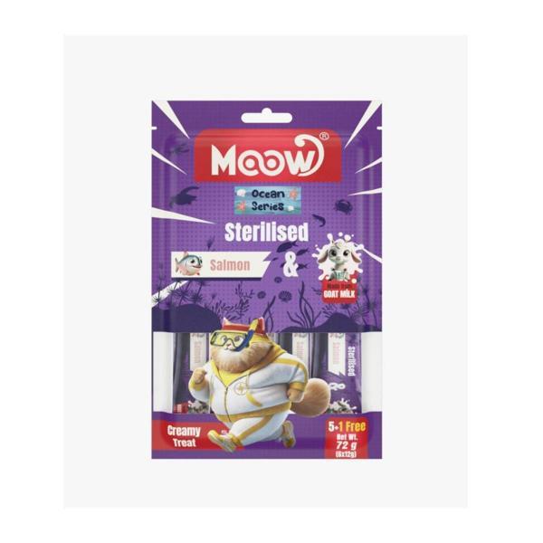 Moow Somonlu Keçi Sütlü 12gr x 6 Adet Sterilised Kedi Krema Ödülü - Image 1
