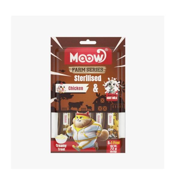 Moow Tavuklu Keçi Sütlü 12gr x 6 Adet Sterilised Kedi Krema Ödülü - Image 1