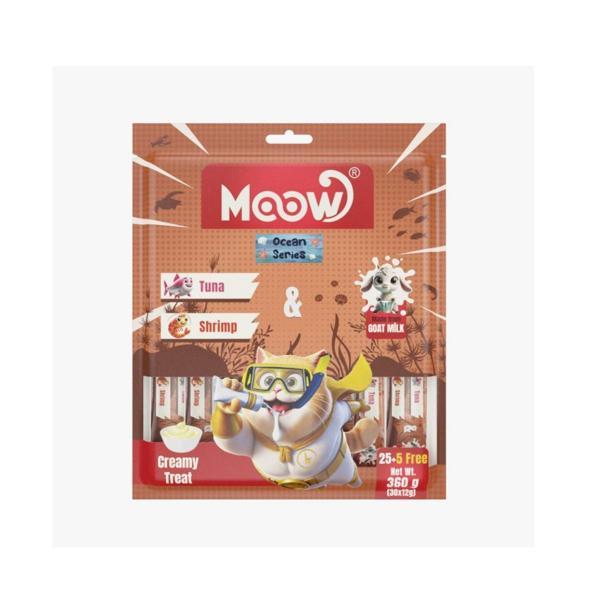 Moow Ton Balıklı&Karidesli Keçi Sütlü 12gr x 30'lu Kedi Krema Ödülü - Image 1