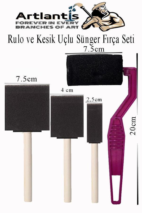 Rulo ve Kesik Uçlu 4 lü Sünger Fırça Seti 1 Paket Akrilik Boya Yağlı Boya Guaj Boya Sulu Boya Sanatsal - Image 1