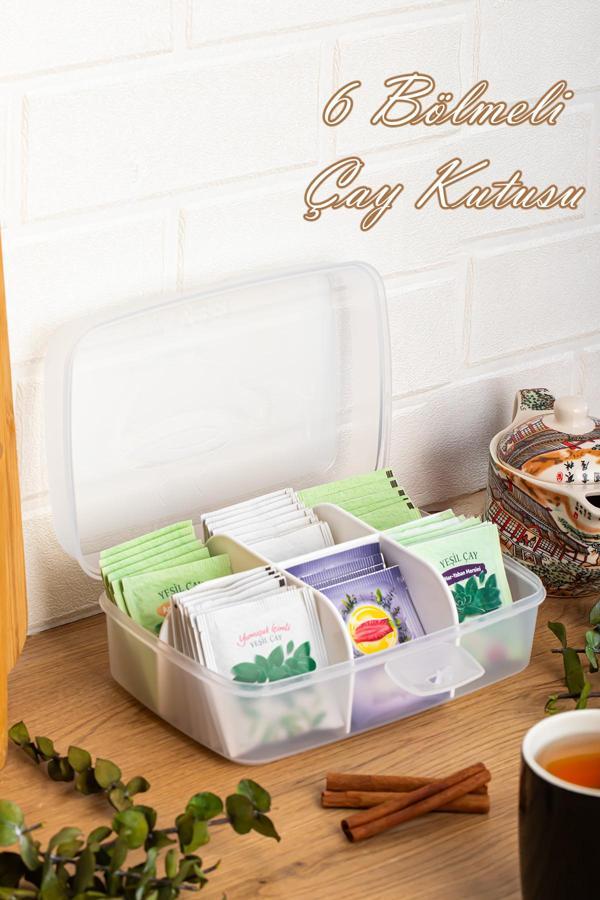 Porsima 1178-1 Premium 6 Bölmeli Poşet Çay Kutusu Sallama Çay Kutusu Beyaz - Image 1