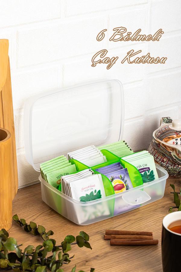 Porsima 1178 Premium 6 Bölmeli Poşet Çay Kutusu Sallama Çay Kutusu Yeşil - Image 1