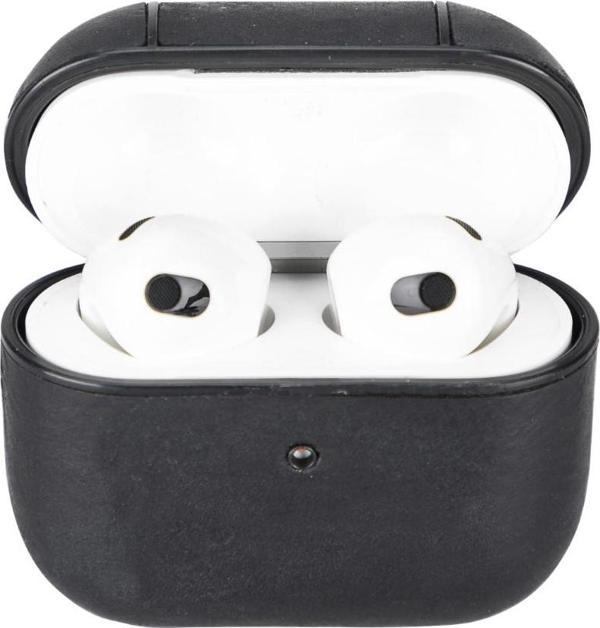 Apple AirPods 3.nesil Uyumlu Deri Kılıf Juni AA1 Siyah - Image 1
