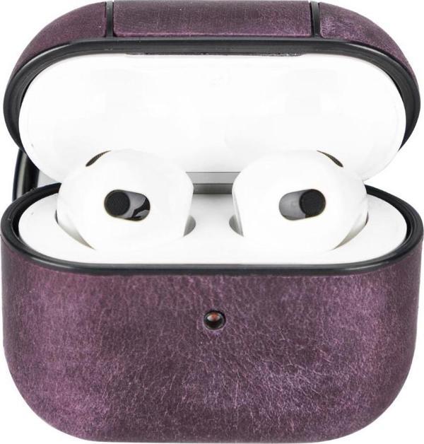 Apple AirPods 3.nesil Uyumlu Deri Kılıf Juni AA7 Mor - Image 1