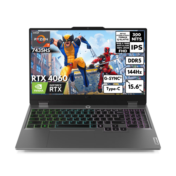 Lenovo LOQ AMD Ryzen 7-7435HS 16-GBDDR5 4 TBSSD RTX4060 (8GB-105W) 15.6" 144Hz FHD Windows 10 Home 83JC00FKTRHMF71 - Image 1