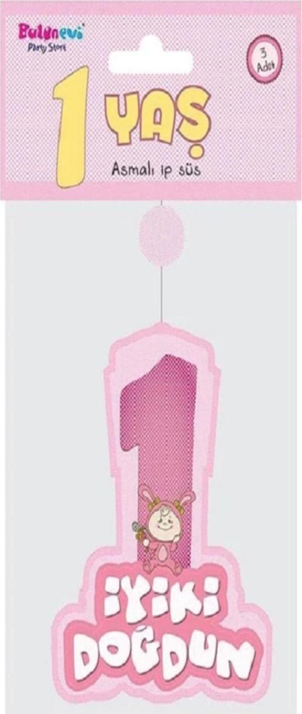 BalonEvi İYİKİ DOĞDUN ASMALI İP SÜS 1 YAŞ KIZ - Image 1