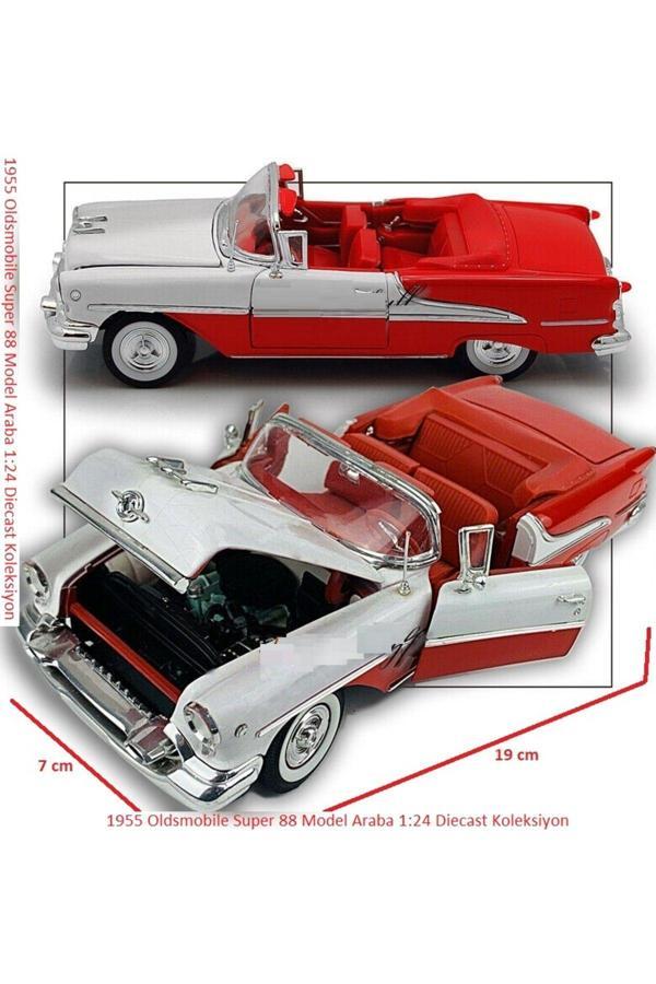 1955 Oldsmobile Super 88 Klasik Model Araba 1:24 Diecast Koleksiyon 19x7cm Kapı Kaput Açılır - Image 1