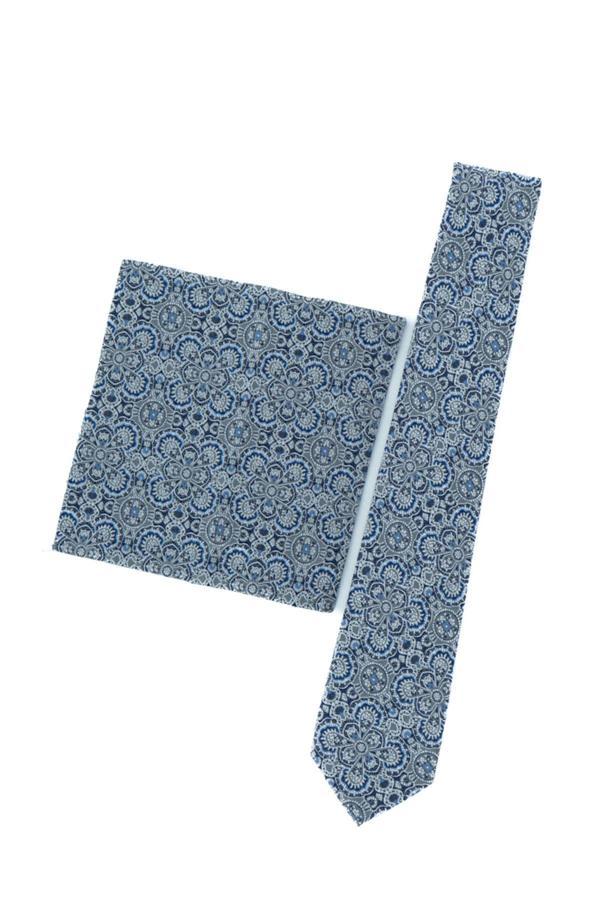 Oppland Erkek Kravat Klasik Mendilli Şık Leke Tutmaz Viero Desenli ince Uyumlu Geniş Tasarım - Image 1