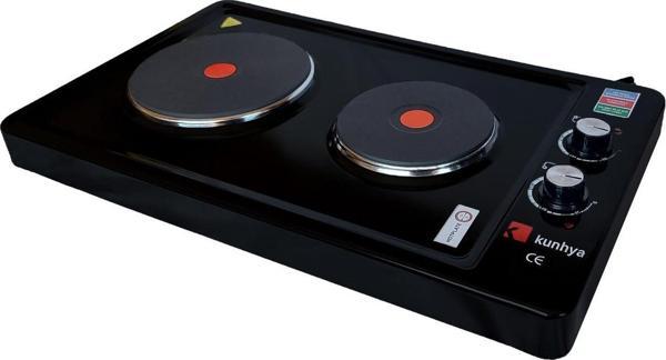 Kunhya 1002-1 İki Gözlü Elektrikli Emaye Siyah Set Üstü Ocak - Image 1