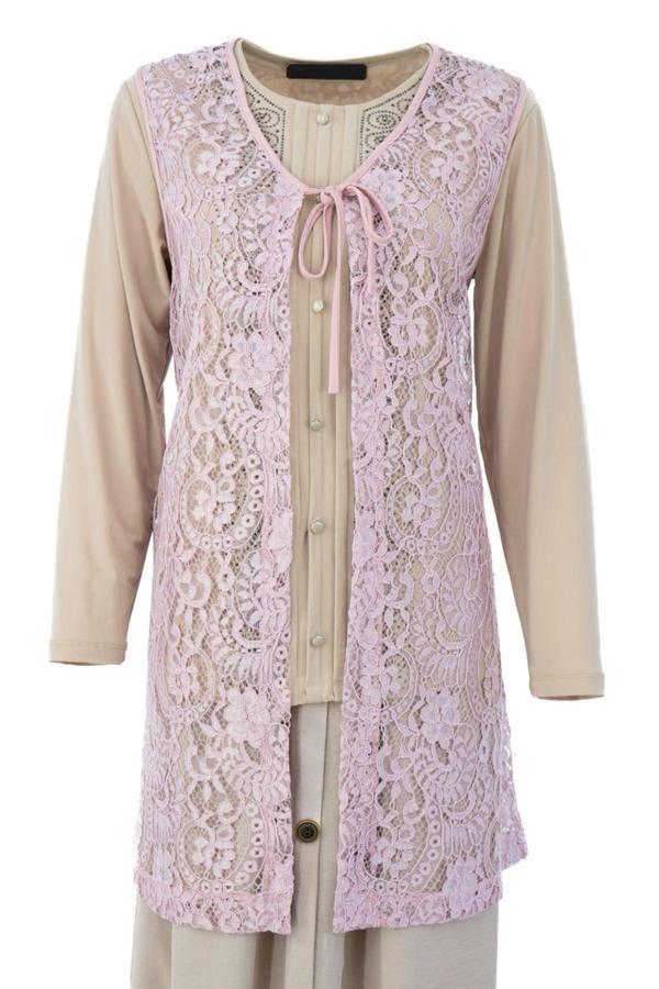 Oppland Kadın Yelek Şık ve Modern Kendinden Desenli V Yakalı Önden Bağcıklı Tül Kumaş Rahat Kesim - Image 1