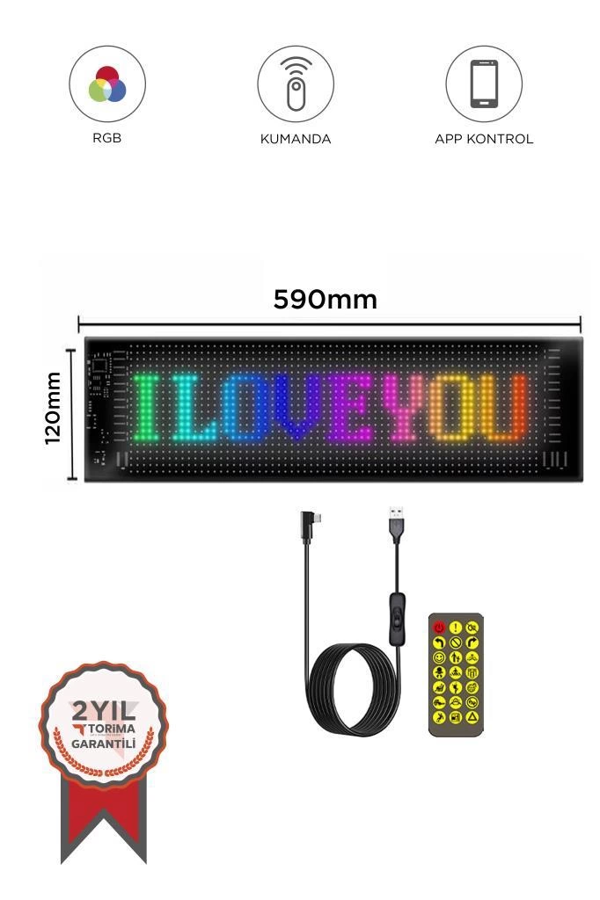 Rp1259 Led Matrix Panel 16x96cm Telefon Kontrollü Kayar Led Animasyon Aydınlatma - Image 1