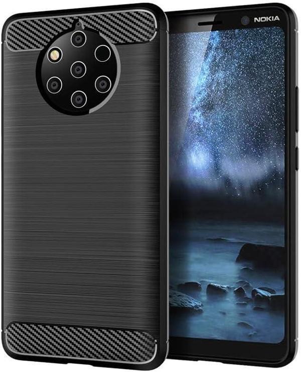 Nokia 9 Pureview ile Uyumlu Kamera Korumalı Darbe Önleyici Carbon Brushed Silikon Kılıf - Image 1