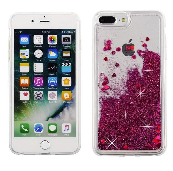 İPhone 7 Plus Uyumlu Yanları Taşlı Sulu Simli Lüx Silikon Kılıf - Rose Gold - Image 1