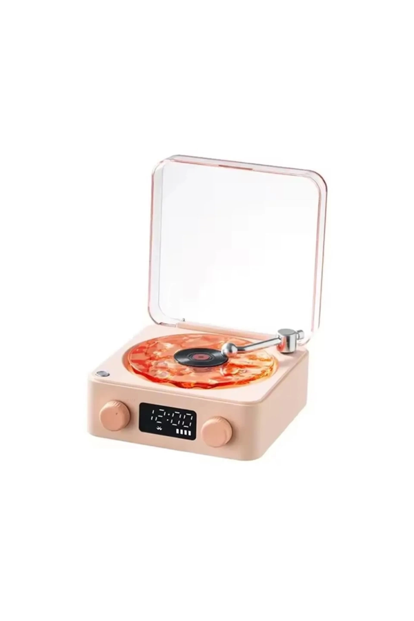 Waves Nostalji Plak Görünümlü Bluetooth Hoparlör 3d Ses Dalgası Retro Müzik Plak Pembe - Image 1