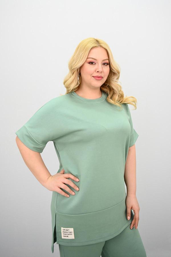 Kadın Büyük Beden Modal Kumaş Kısa Kollu Bol Paça Eşofman Takımı 8184-25 - Image 1