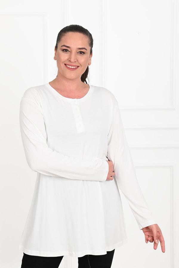 Kadın Düğme Detaylı Büyük Beden Bluz 1376-23 - Image 1