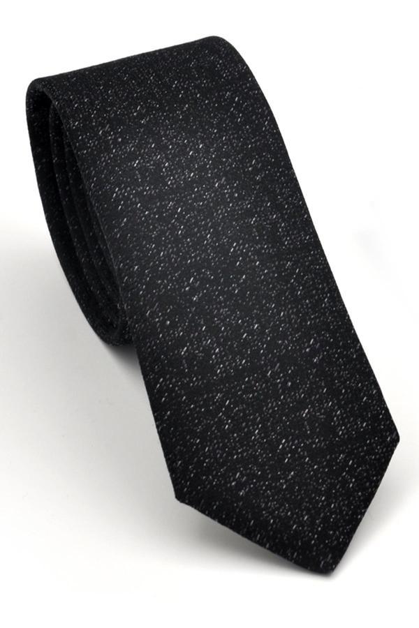 Füme Kırcıl Desenli Siyah Dokuma Kumaş Mendilli Slim Fit Kravat // SDK230916 - Image 1